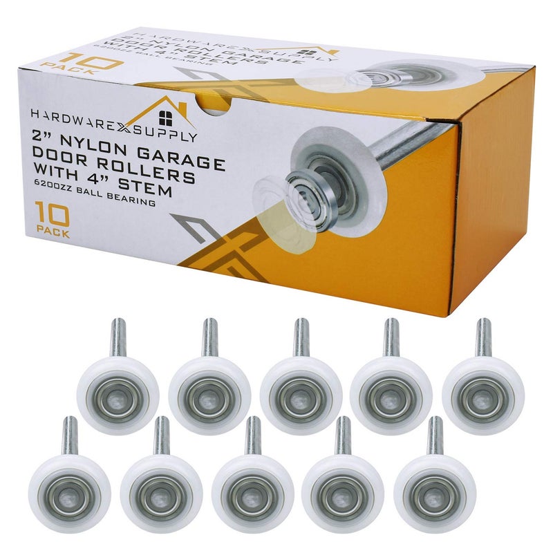 HardwareX supply 2" Nylon Sealed Garage Door Rollers, 6200ZZ High Performance Ball Bearing (10 Pack, 4" Stem) - Image 1